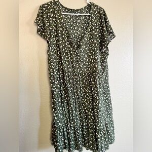 Plus green floral flowy sun dress